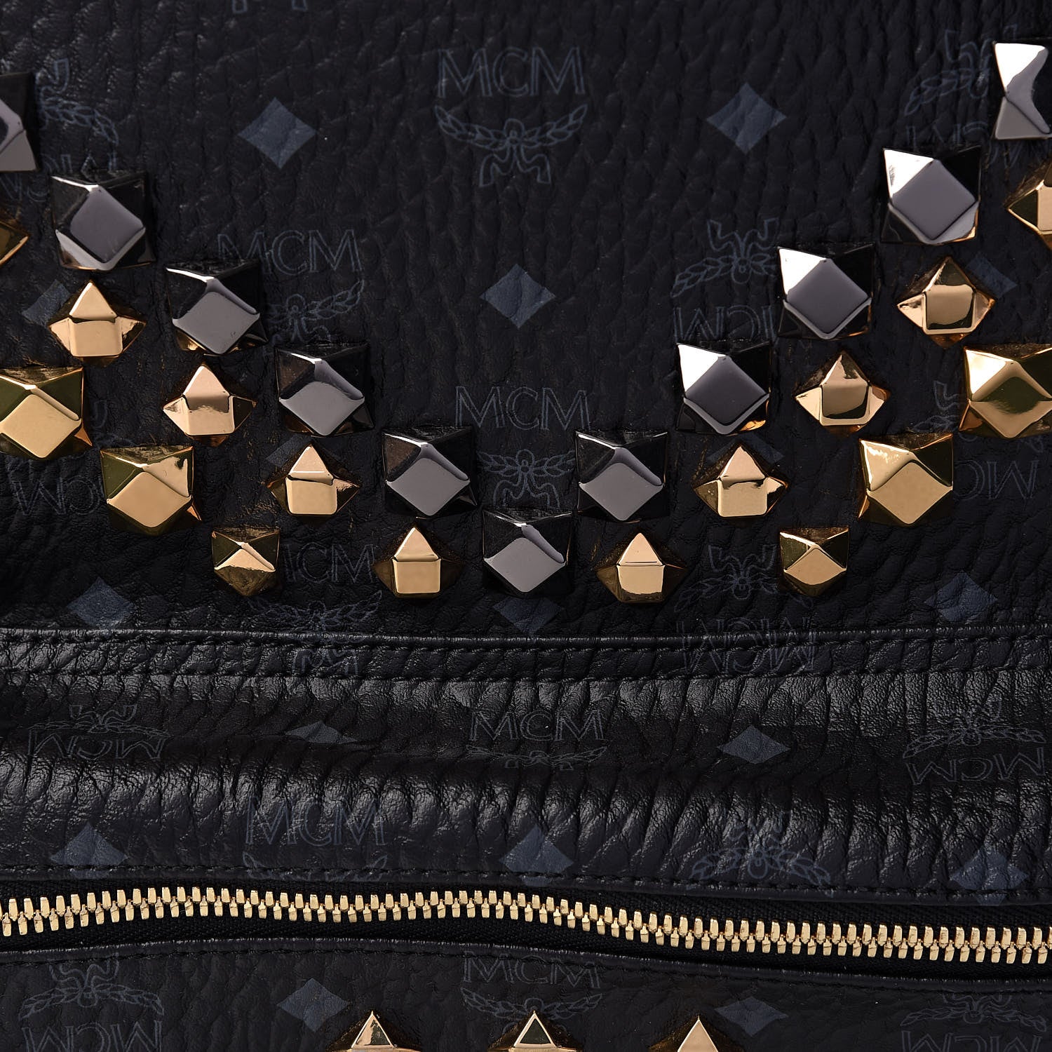 MCM Visetos Studded Medium Stark M Backpack Black 9 of 12