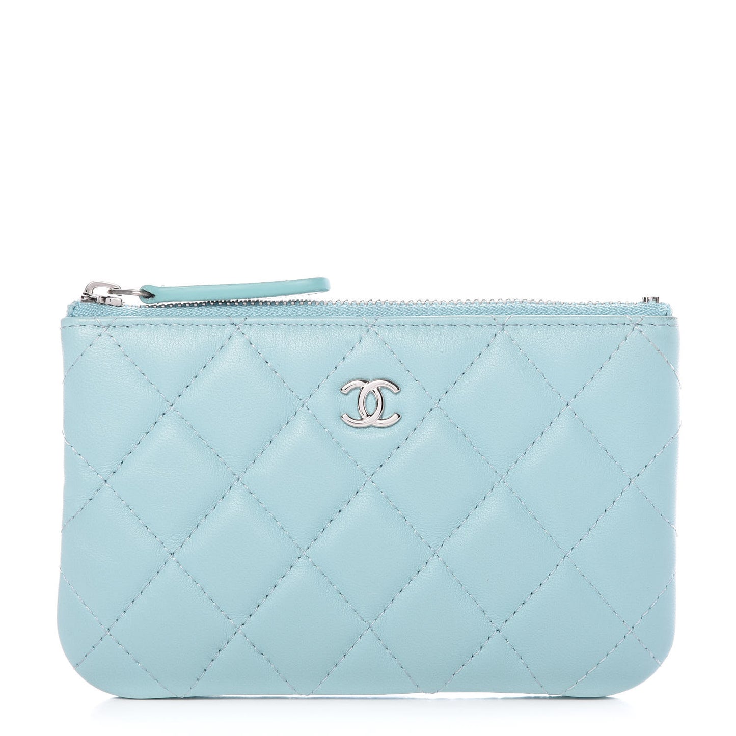 Lambskin Quilted Small Cosmetic Case Light Blue