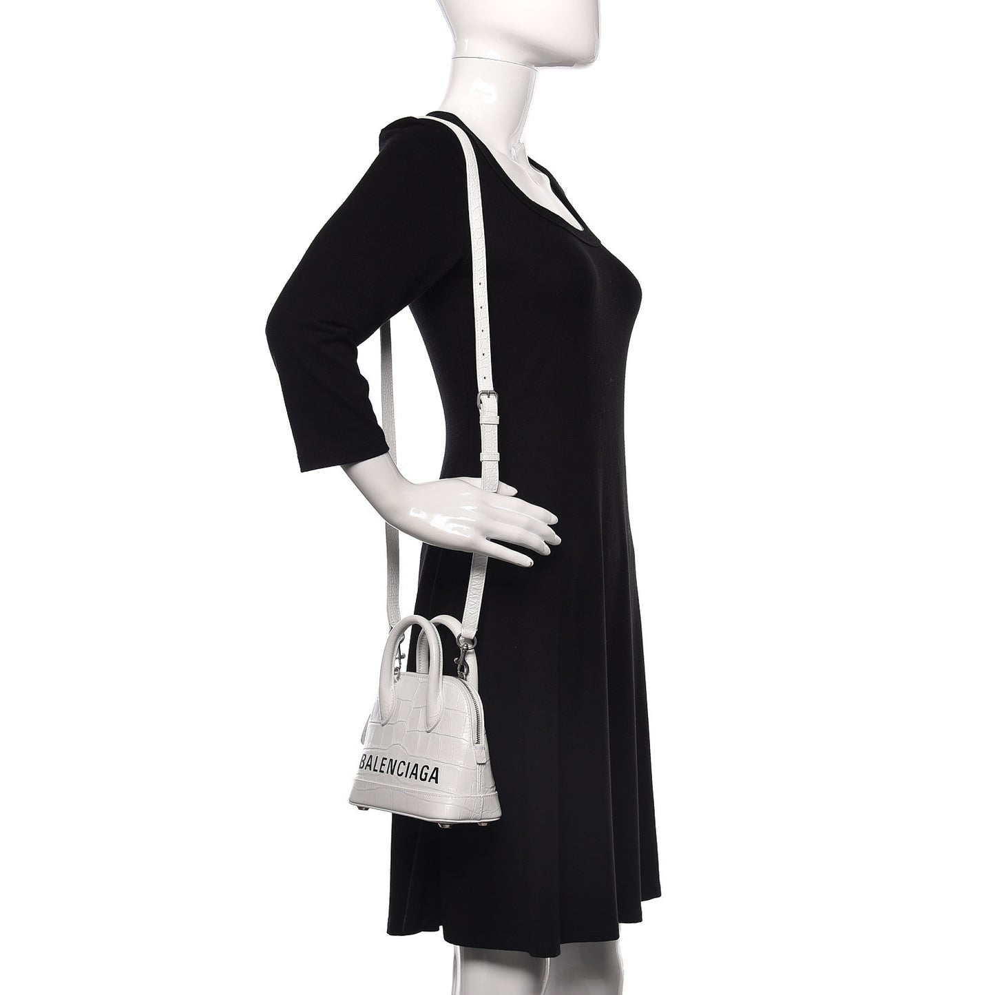 Calfskin Crocodile Embossed XXS Ville Top Handle Bag White Black