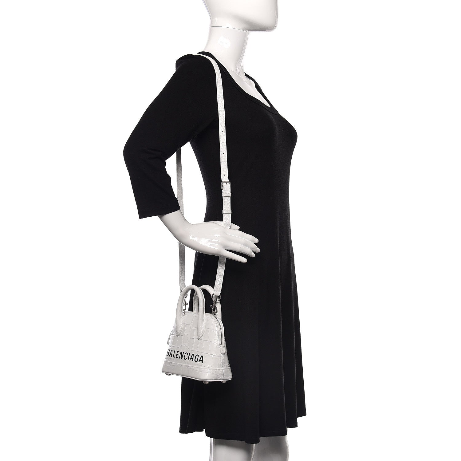 Balenciaga Calfskin Crocodile Embossed XXS Ville Top Handle Bag White Black 2 of 11