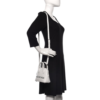 Balenciaga Calfskin Crocodile Embossed XXS Ville Top Handle Bag White Black 2 of 11