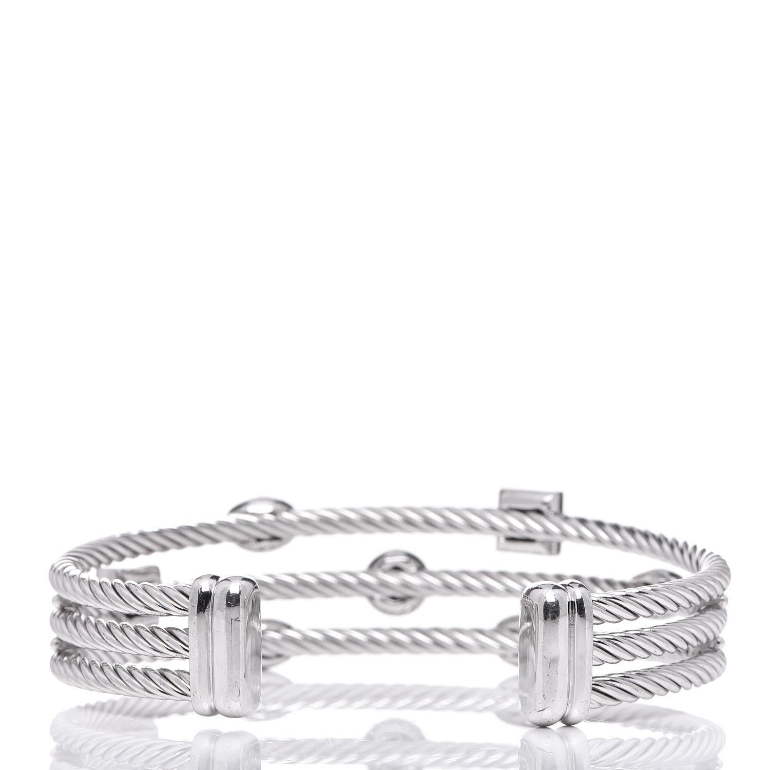 David Yurman Sterling Silver Diamond Three Row Confetti Cuff Bracelet 3 of 4