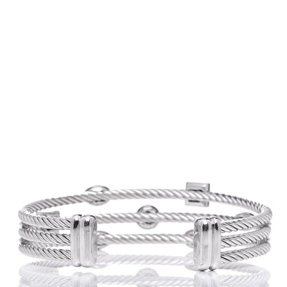 David Yurman Sterling Silver Diamond Three Row Confetti Cuff Bracelet 3 of 4