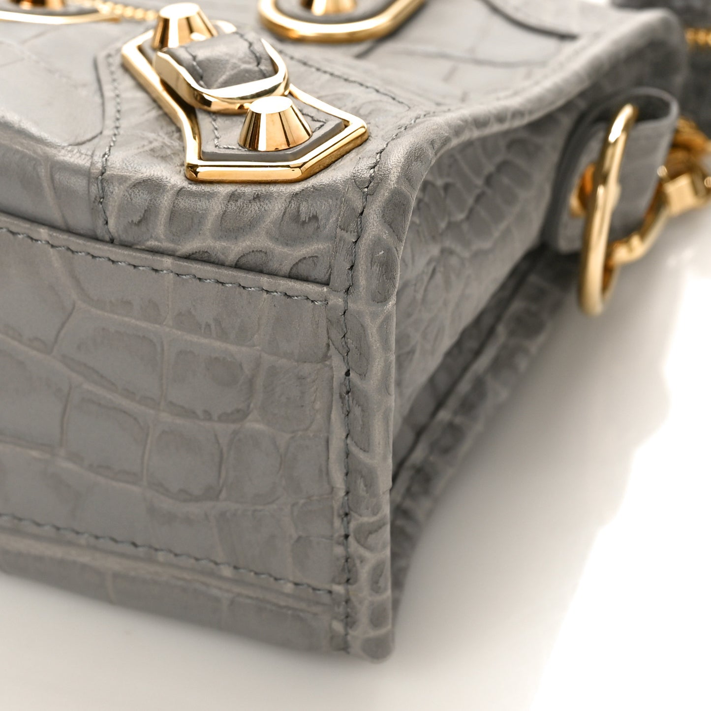 Calfskin Crocodile Embossed Gold Metallic Edge Hardware Mini City Haussmannien
