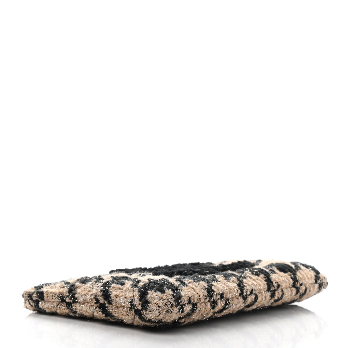 Tweed Shearling Quilted Chanel Cosmetic Pouch Beige Black