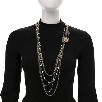 Chanel Pearl Resin Beaded CC Long Multi Strand Necklace Blue Gold Multicolor 2 of 7