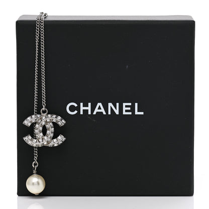 Chanel Baguette Crystal Pearl CC Lariat Necklace Silver 5 of 5