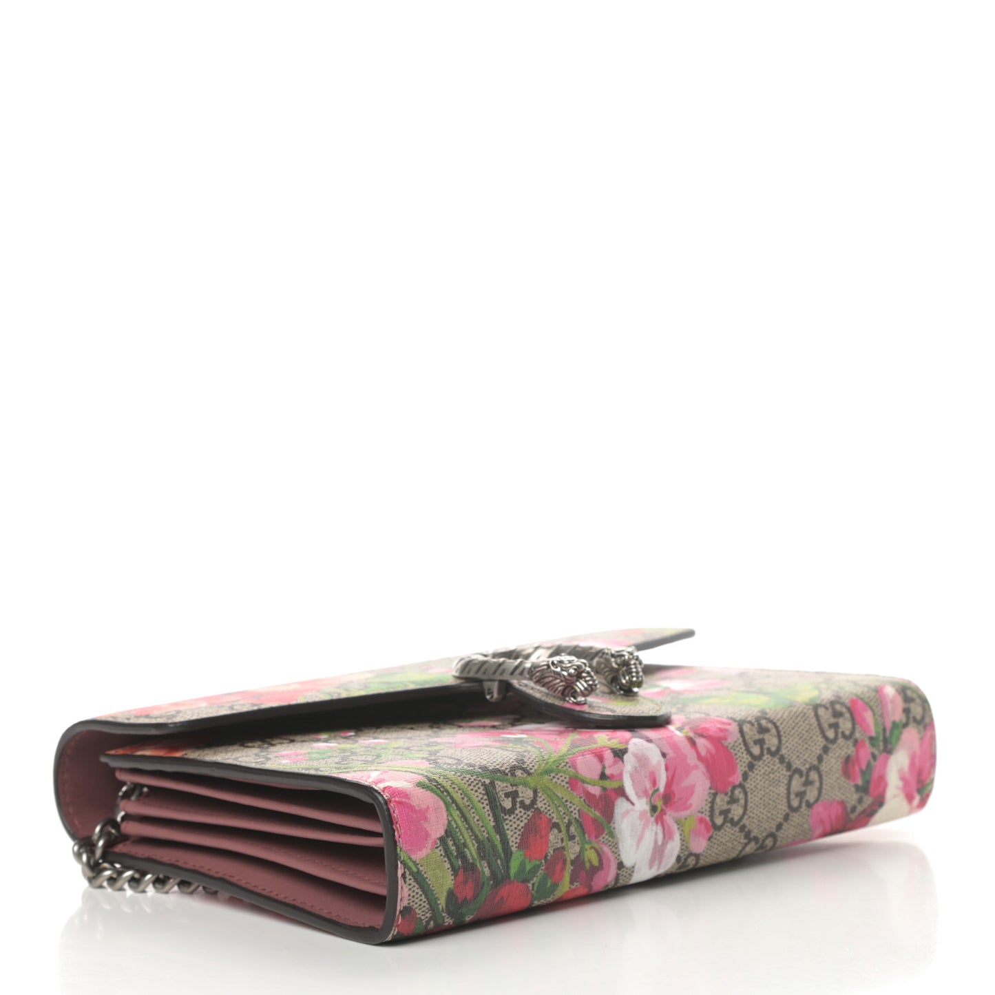 GG Supreme Monogram Blooms Mini Dionysus Chain Wallet Beige Multicolor Dry Rose