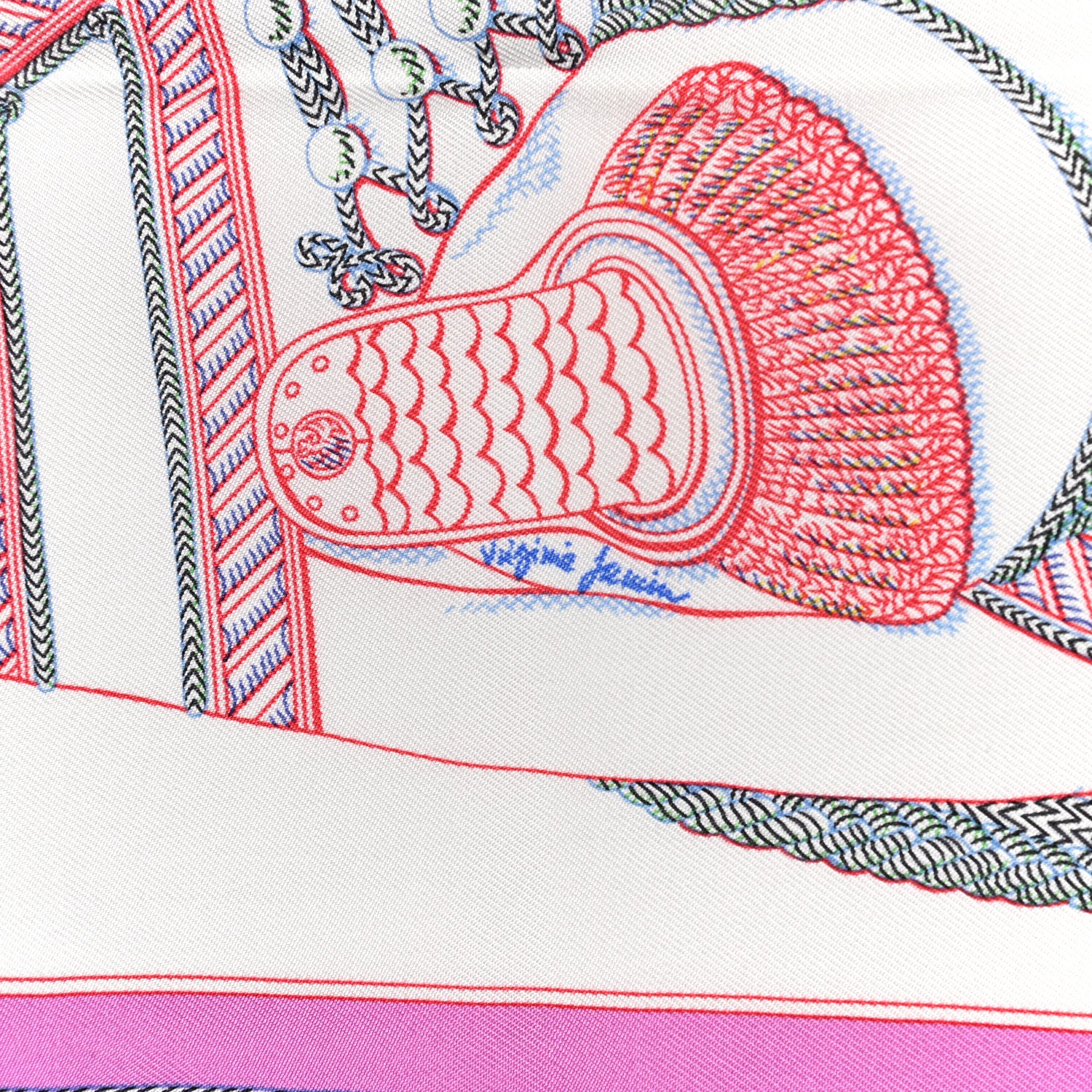 Hermes Silk Zouaves Et Dragons Pocket Square White Rouge Rose 5 of 5