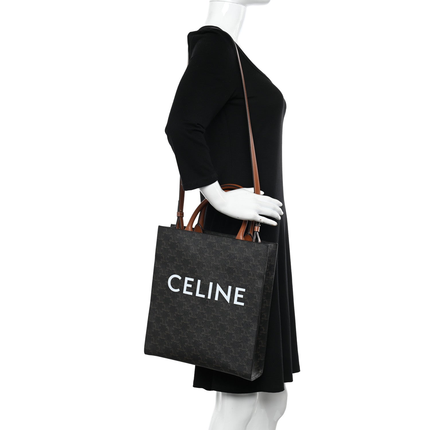 Celine Triomphe Canvas Calfskin Small Vertical Cabas Tan 2 of 13