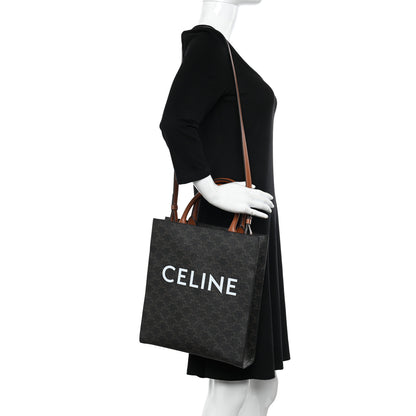 Celine Triomphe Canvas Calfskin Small Vertical Cabas Tan 2 of 13