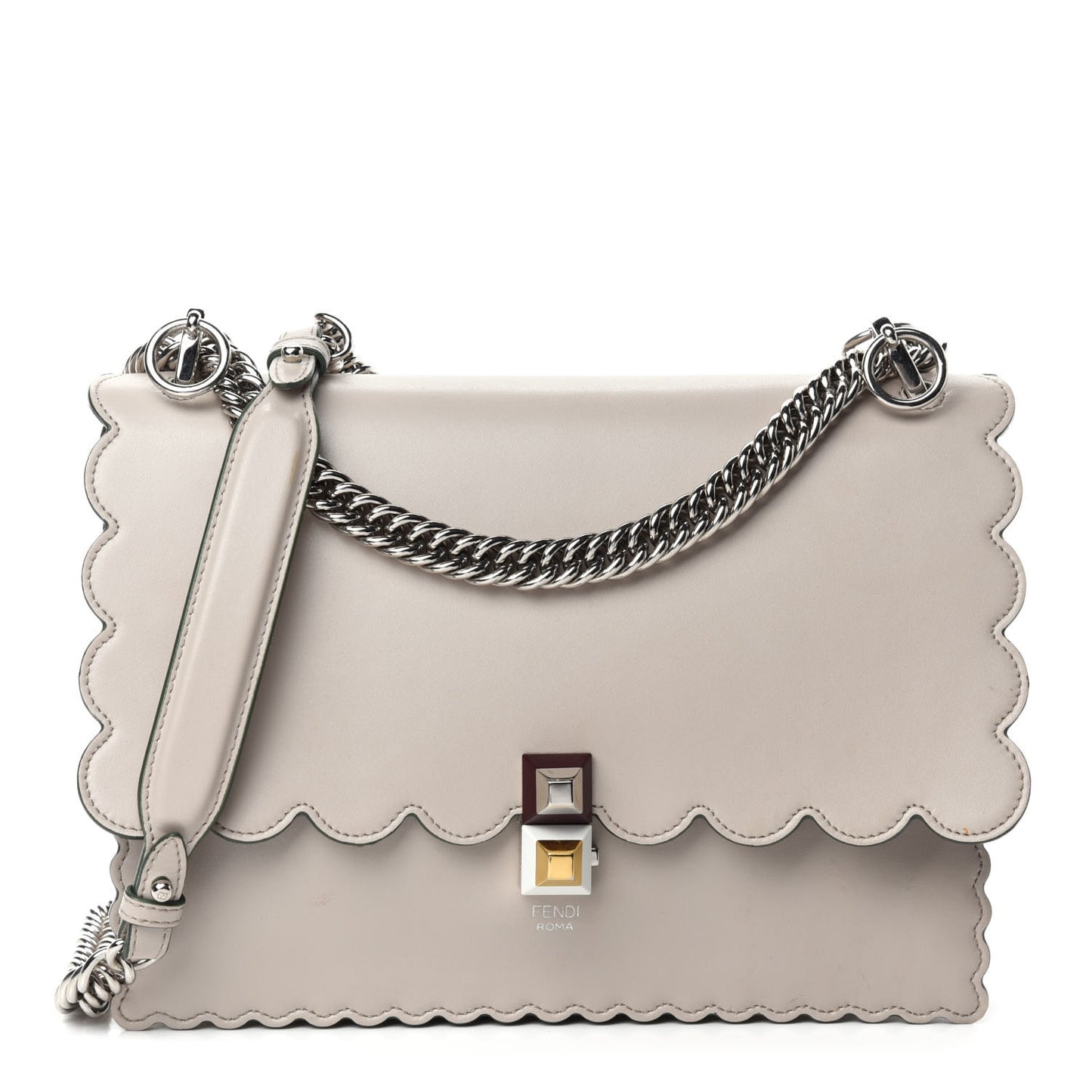 Vitello Liberty Scalloped Studded Kan I Shoulder Bag Grigio Polvere