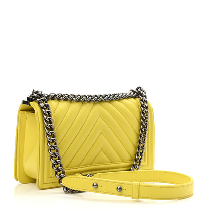 Chanel Calfskin Chevron Quilted Medium Boy Flap Yellow 3 of 14