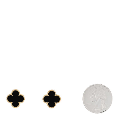 Van Cleef & Arpels 18k Yellow Gold Black Onyx Vintage Alhambra Earrings 2 of 4