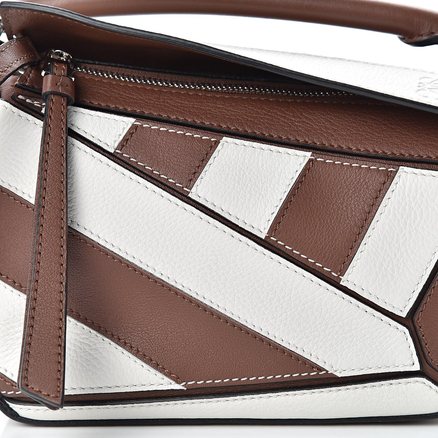 Calfskin Rugby Mini Puzzle Bag Brunette Soft White