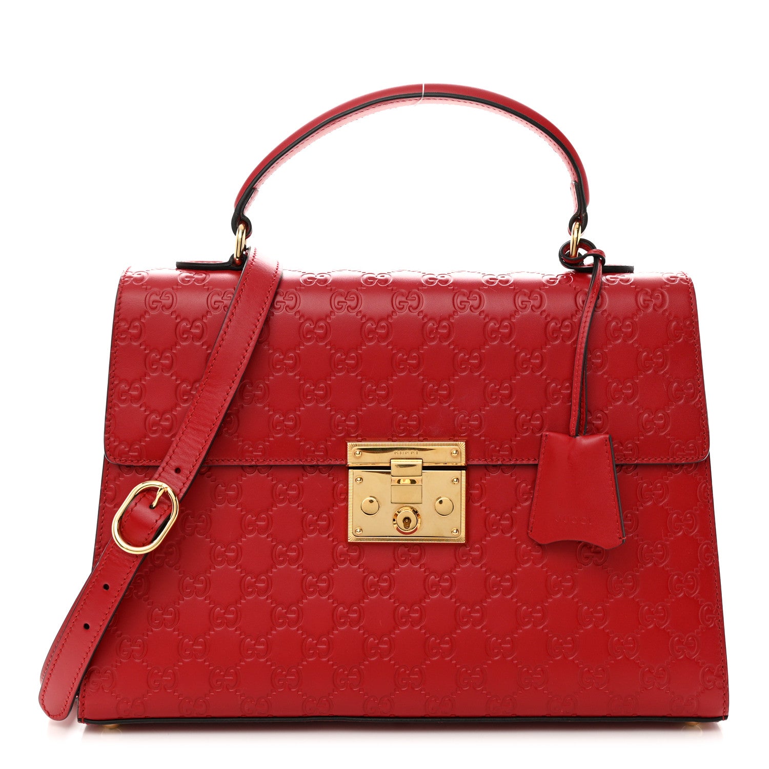 Gucci Guccissima Signature Medium Padlock Top Handle Bag Hibiscus Red ...