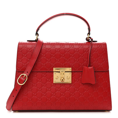 Gucci Guccissima Signature Medium Padlock Top Handle Bag Hibiscus Red 1 of 11