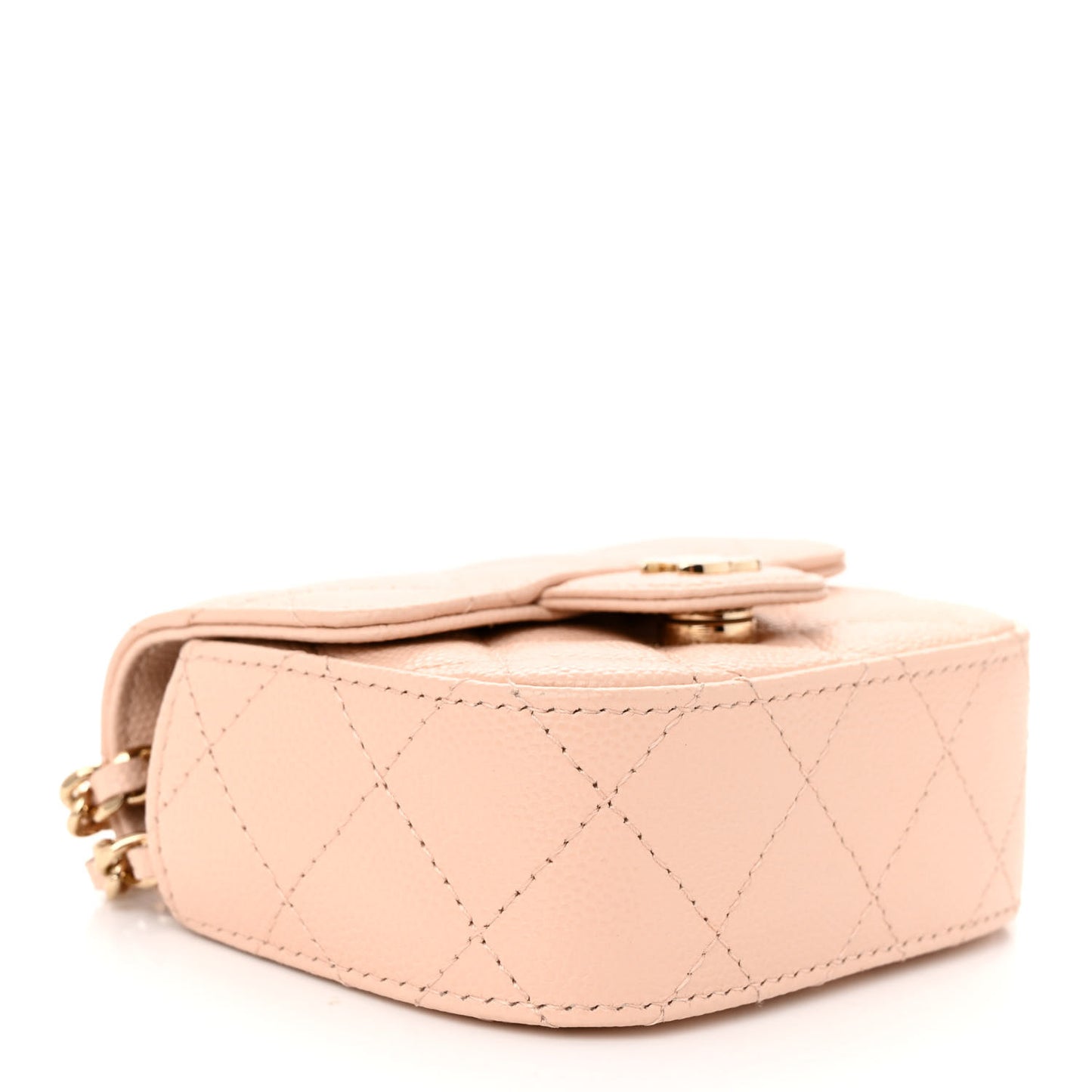Caviar Quilted Mini Clutch With Chain Light Beige