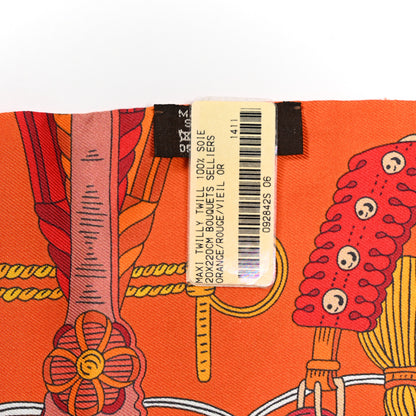 Hermes Silk Bouquets Selliers Maxi Twilly Orange Rouge Viel Or 3 of 3