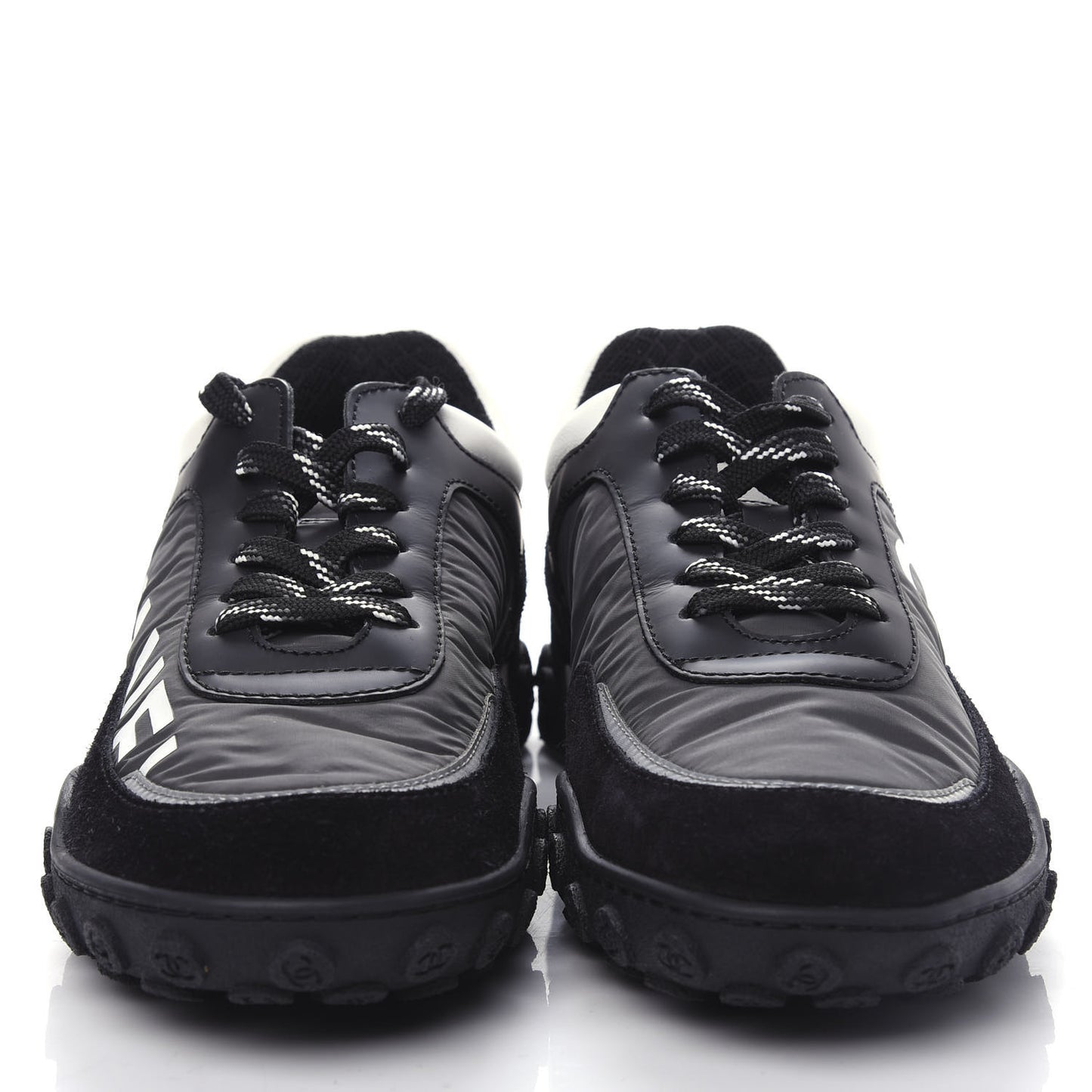 Nylon Calfskin Suede CC Sneakers 36.5 Grey Black White