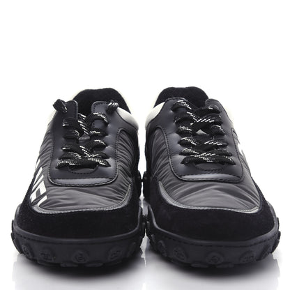 Chanel Nylon Calfskin Suede CC Sneakers 36.5 Grey Black White 5 of 10