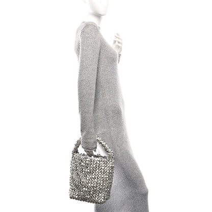 Bottega Veneta Laminated Nappa Intreccio Paillettes Small Cabat Bucket Silver 2 of 12