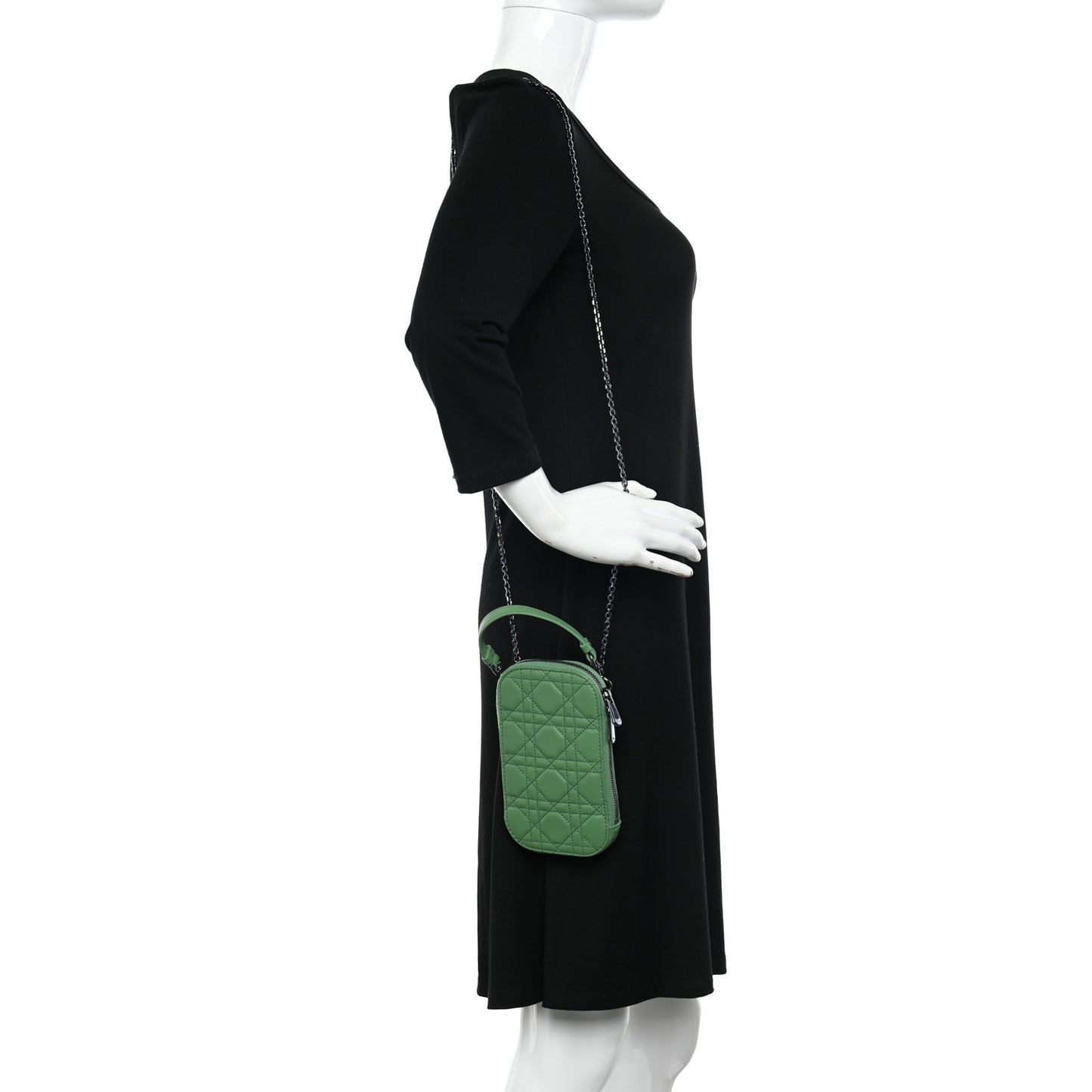 Lambskin Cannage Lady Dior Phone Holder Green