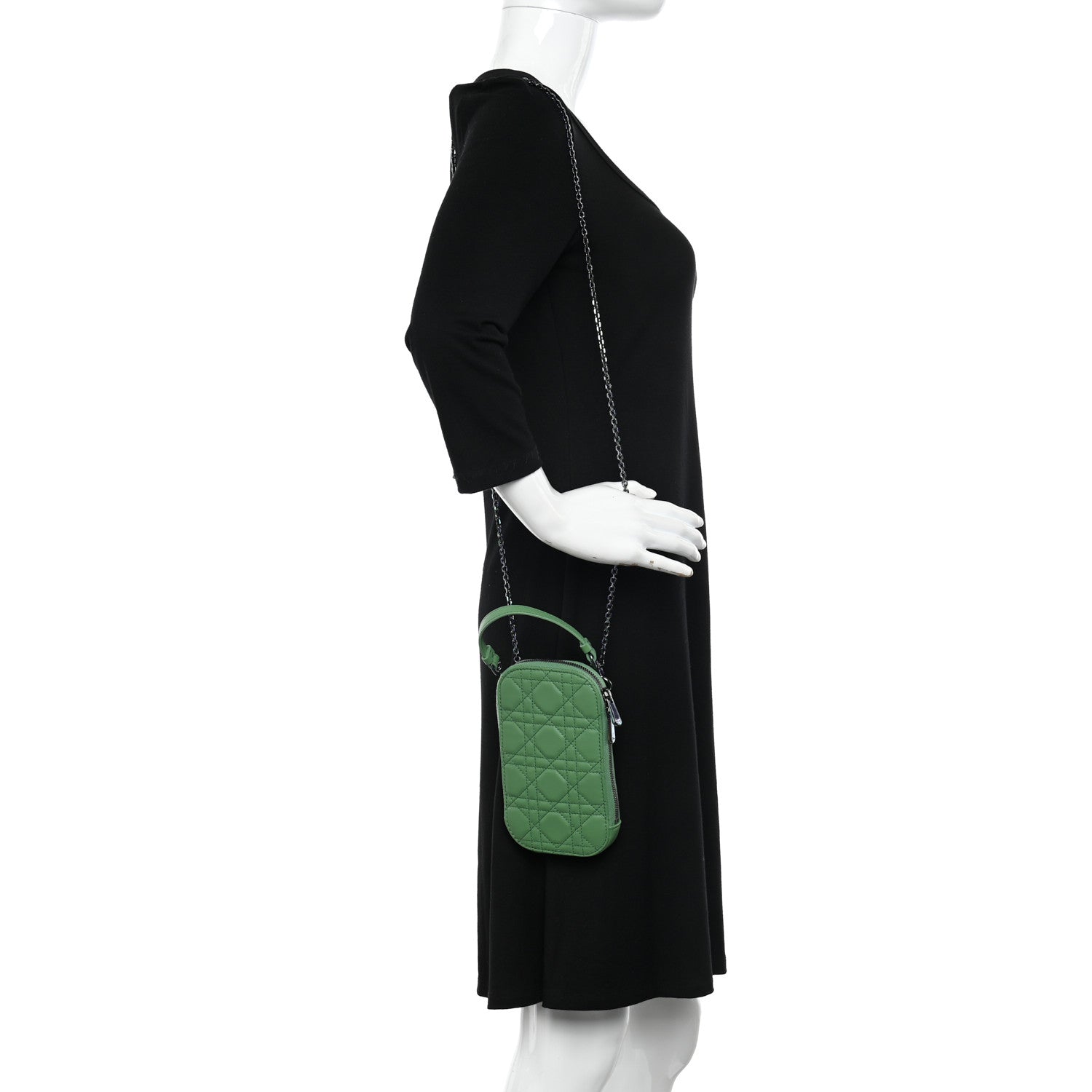Christian Dior Lambskin Cannage Lady Dior Phone Holder Green 2 of 10