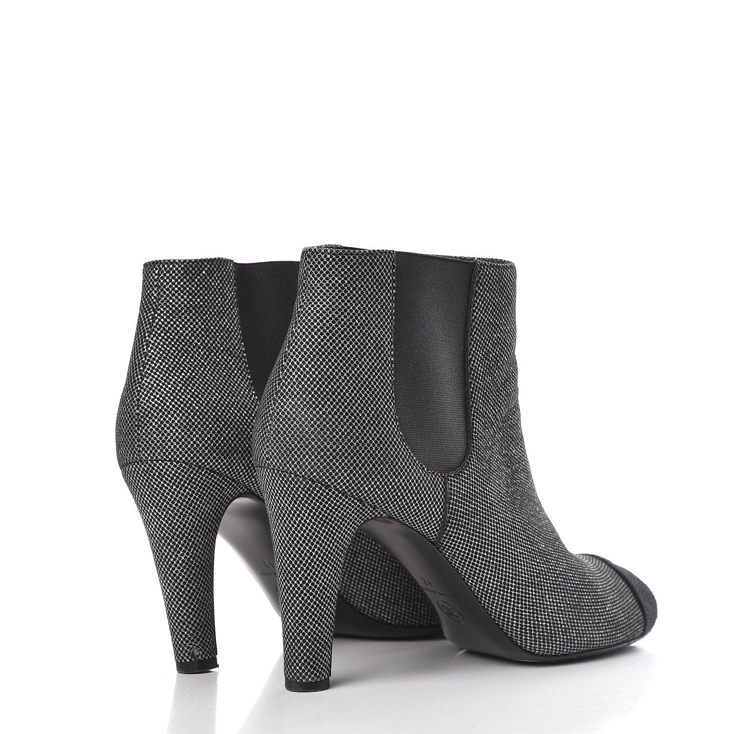 Chanel Mesh CC Cap Toe Ankle Boots 42 Argent Black 4 of 11