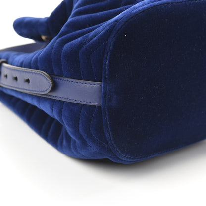 Gucci Velvet Matelasse GG Marmont Bucket Bag Cobalt Blue 6 of 10