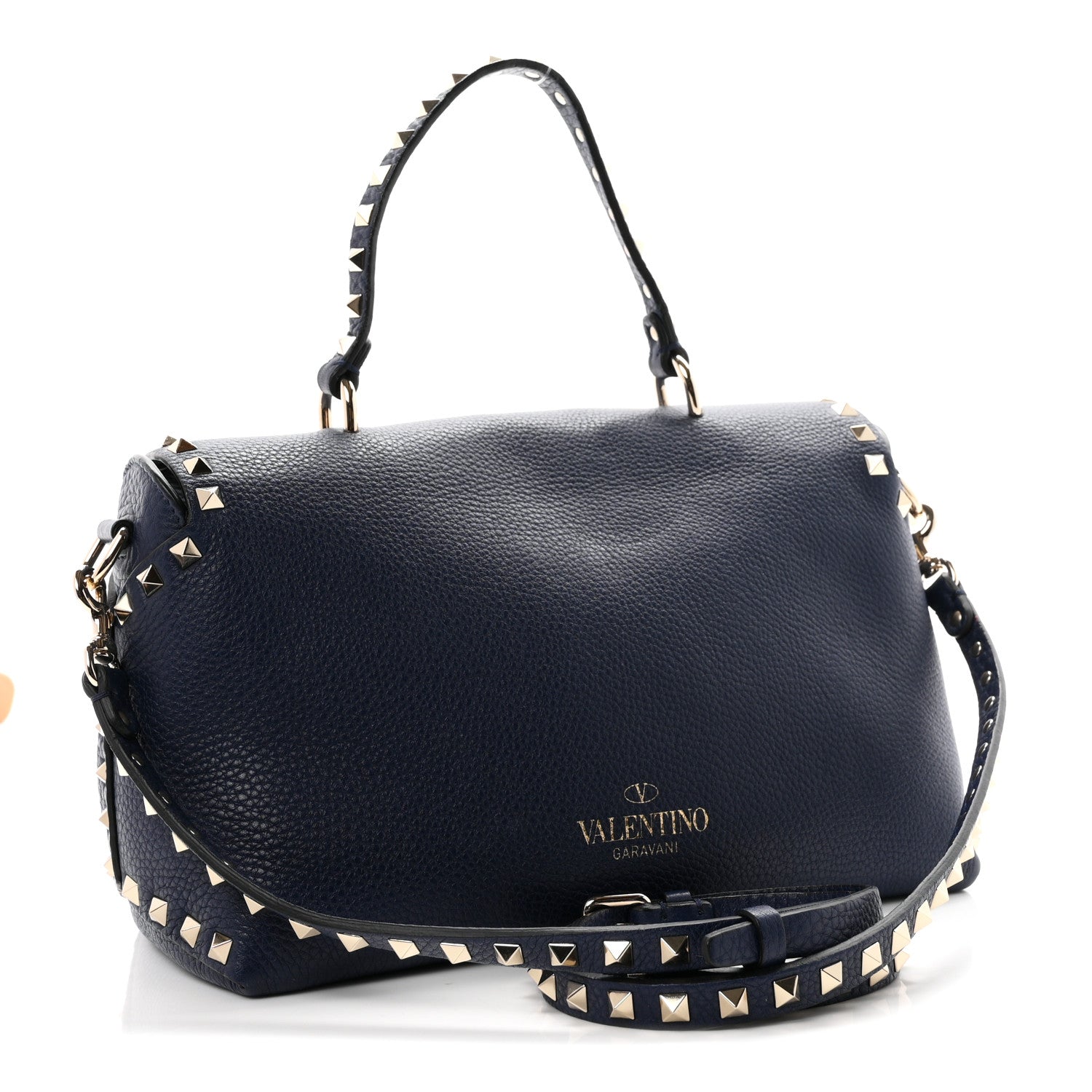 Valentino Garavani Pebbled Calfskin Rockstud Flip Lock Top Handle Bag Blue 3 of 9