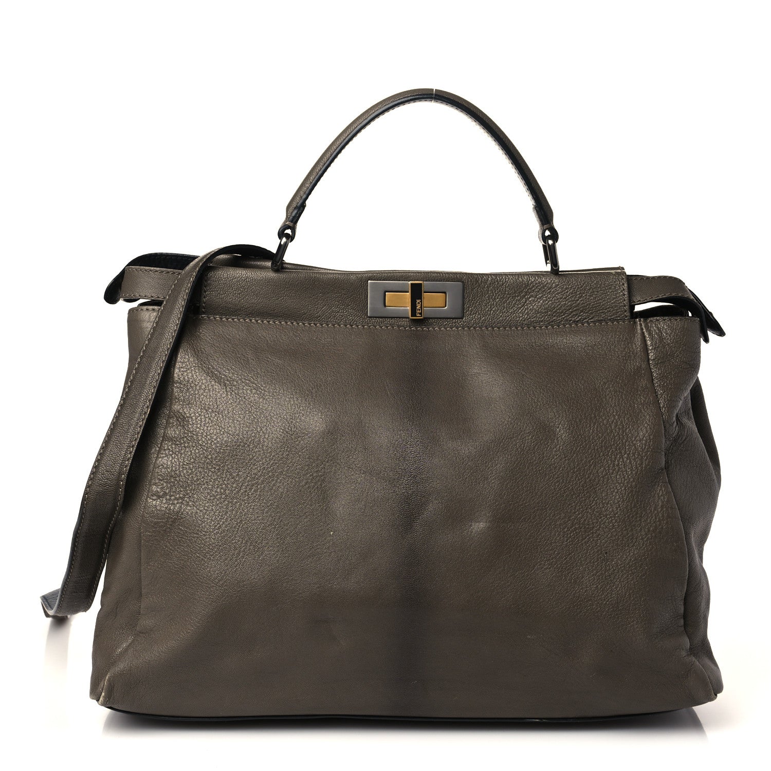 Fendi Goatskin Zucca Large Peekaboo Iconic Satchel Taupe Tobacco Moro 1 of 10