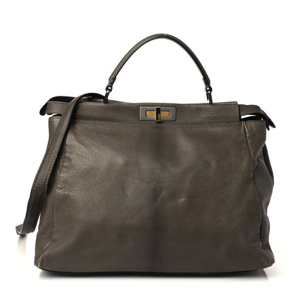 Fendi Goatskin Zucca Large Peekaboo Iconic Satchel Taupe Tobacco Moro 1 of 10