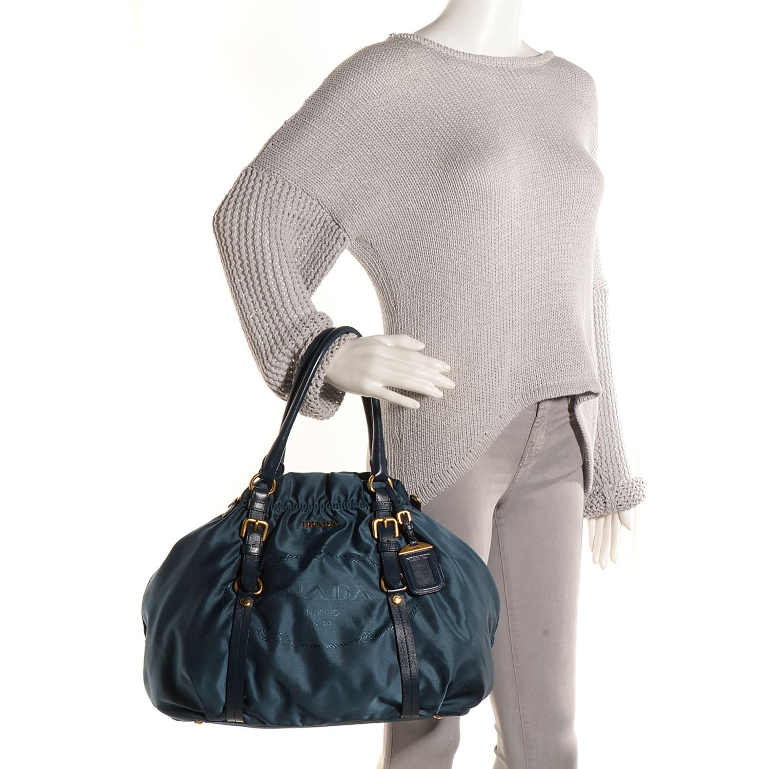Prada Tessuto Nylon Jacquard Tote Denim 2 of 10