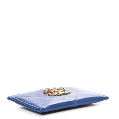 Chanel Shiny Goatskin Quilted Chanel 19 Card Holder Dark Blue 3 of 8