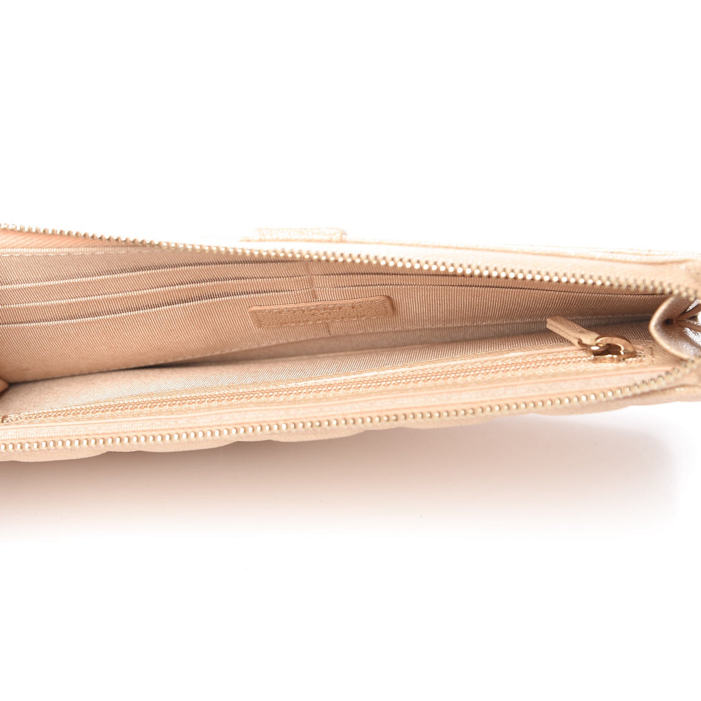 Iridescent Caviar Quilted Classic Pouch With Handle Beige