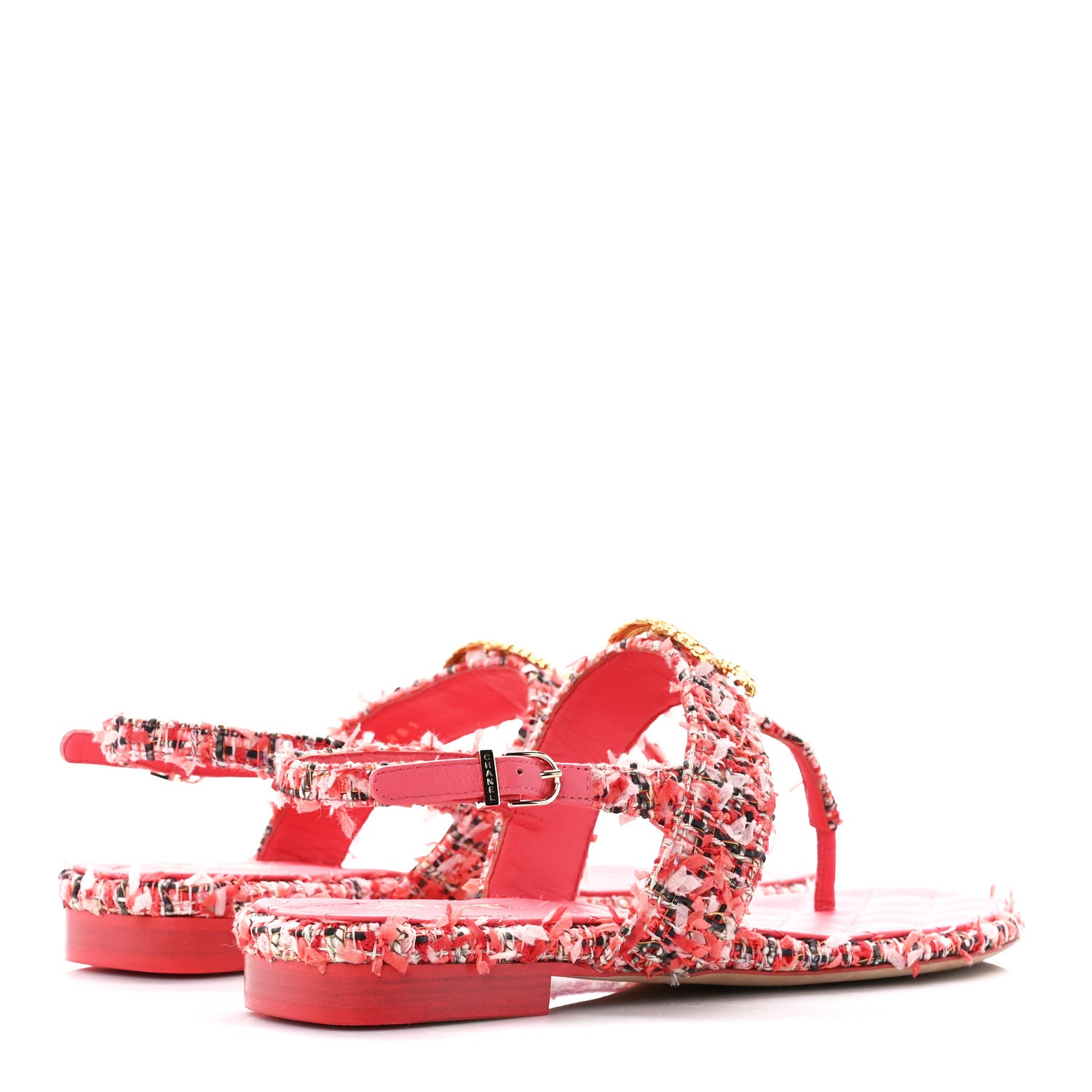 Chanel Tweed CC Logo Thong Sandals 37 Pink 4 of 9