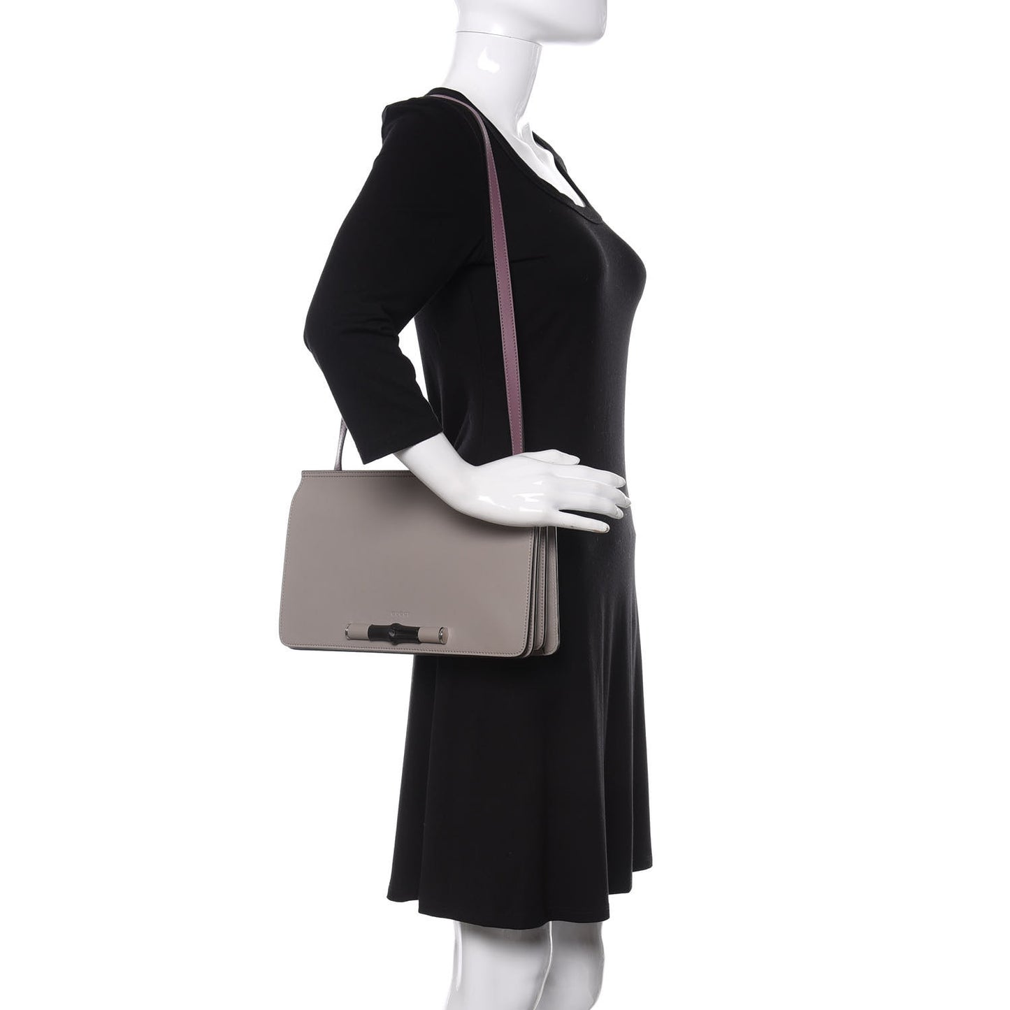 Calfskin Lady Bamboo Shoulder Bag Grey