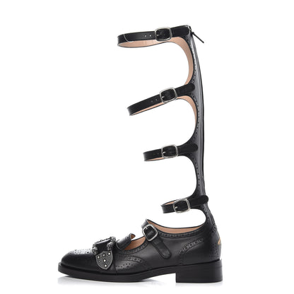 Gucci Calfskin Queercore Brogue Knee High Boots 39.5 Black 1 of 9