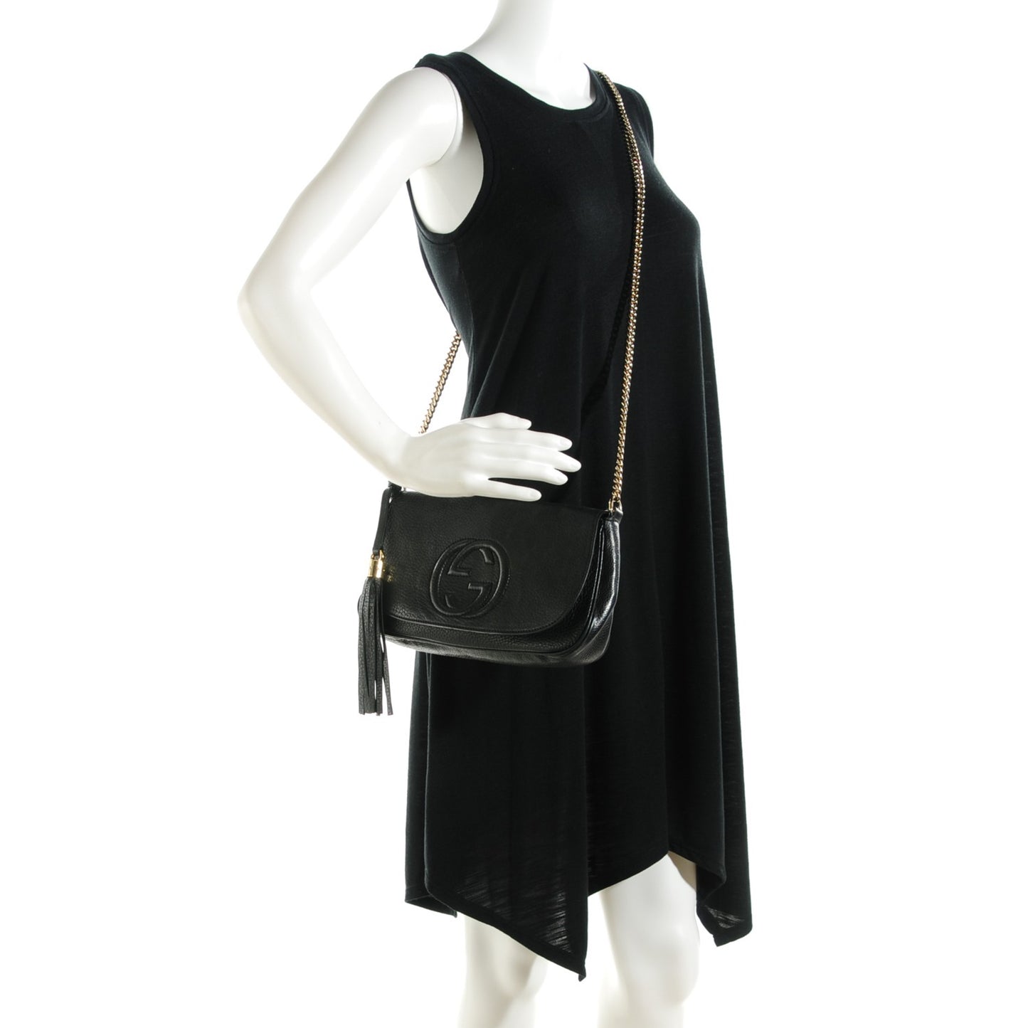 Pebbled Calfskin Medium Soho Flap Crossbody Black