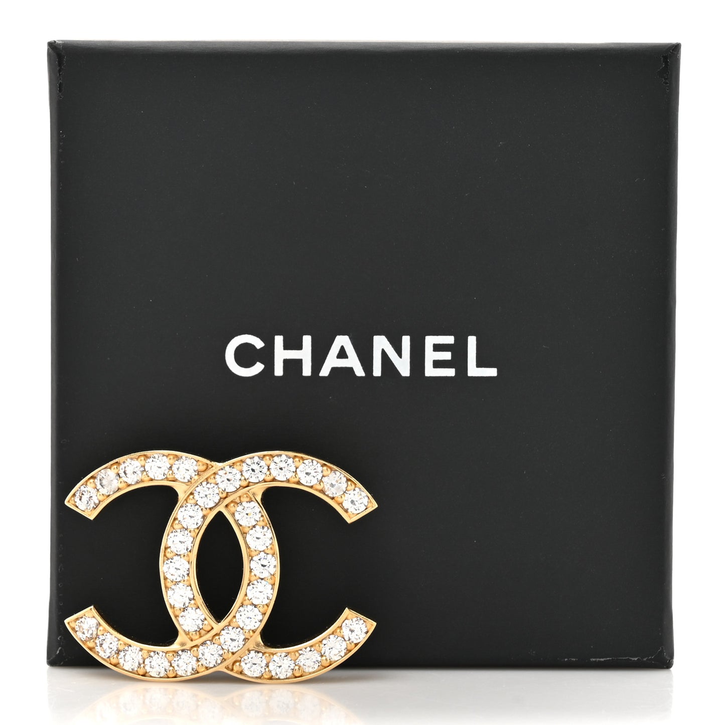 Metal Crystal CC Brooch Gold