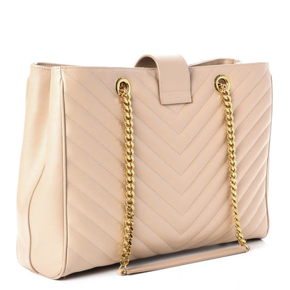 Saint Laurent Grain De Poudre Matelasse Chevron Monogram Shopping Bag Nude Powder 3 of 8