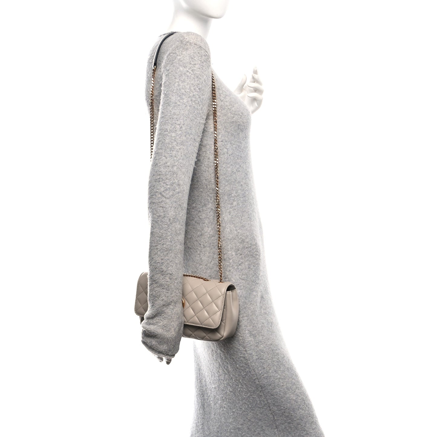 Nappa Quilted Medusa Medium Chain Crossbody Taupe