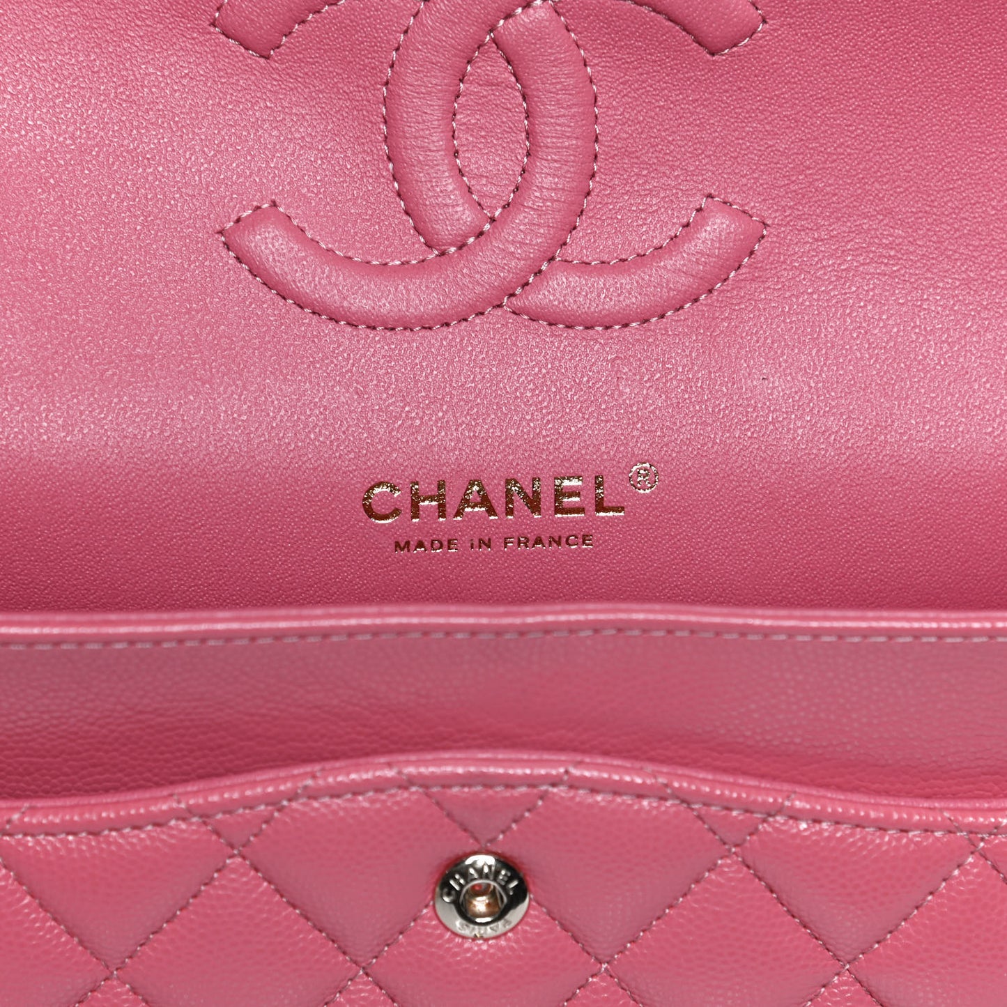 Metallic Caviar Quilted Medium Double Flap Pink