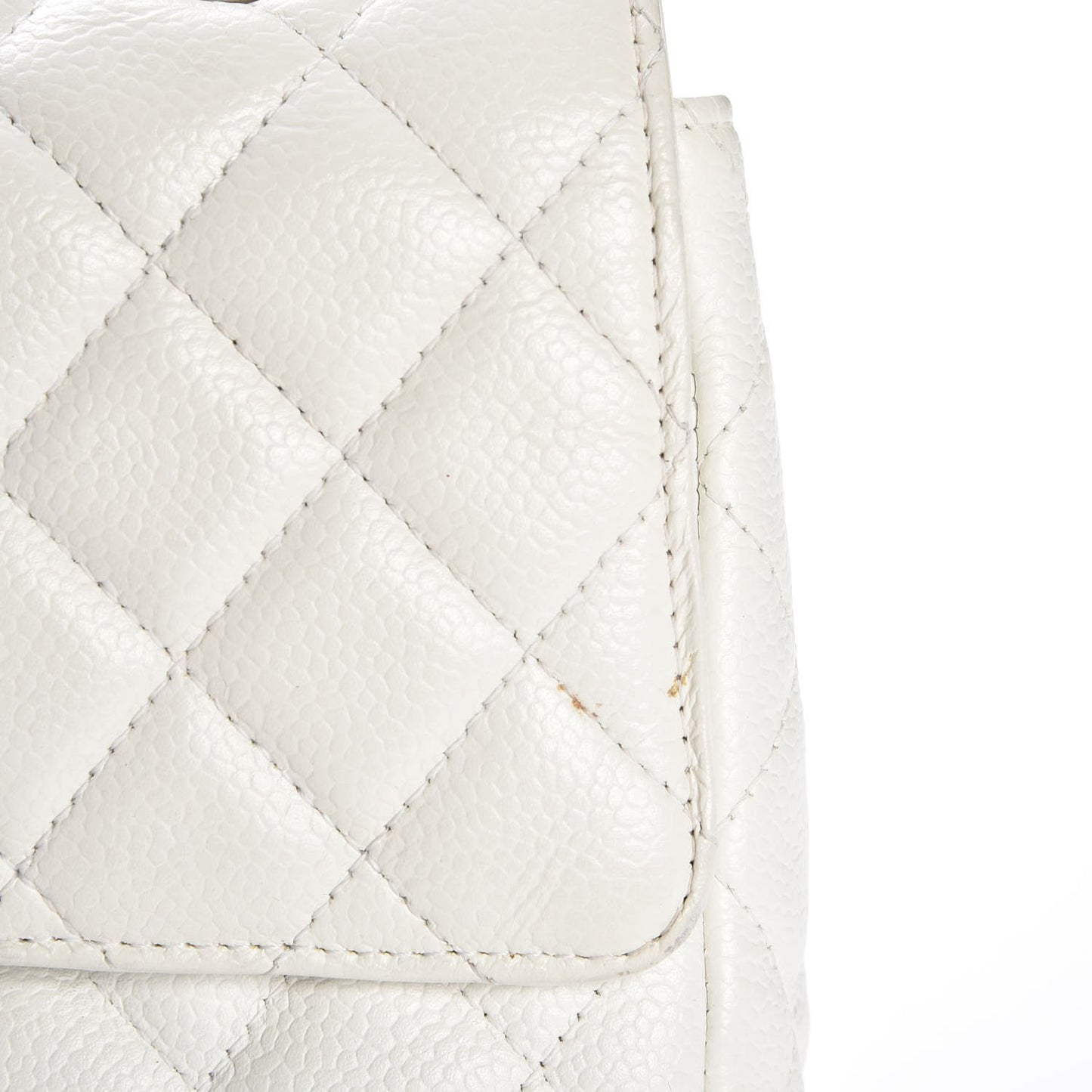Washed Caviar Quilted Medium Double Flap White