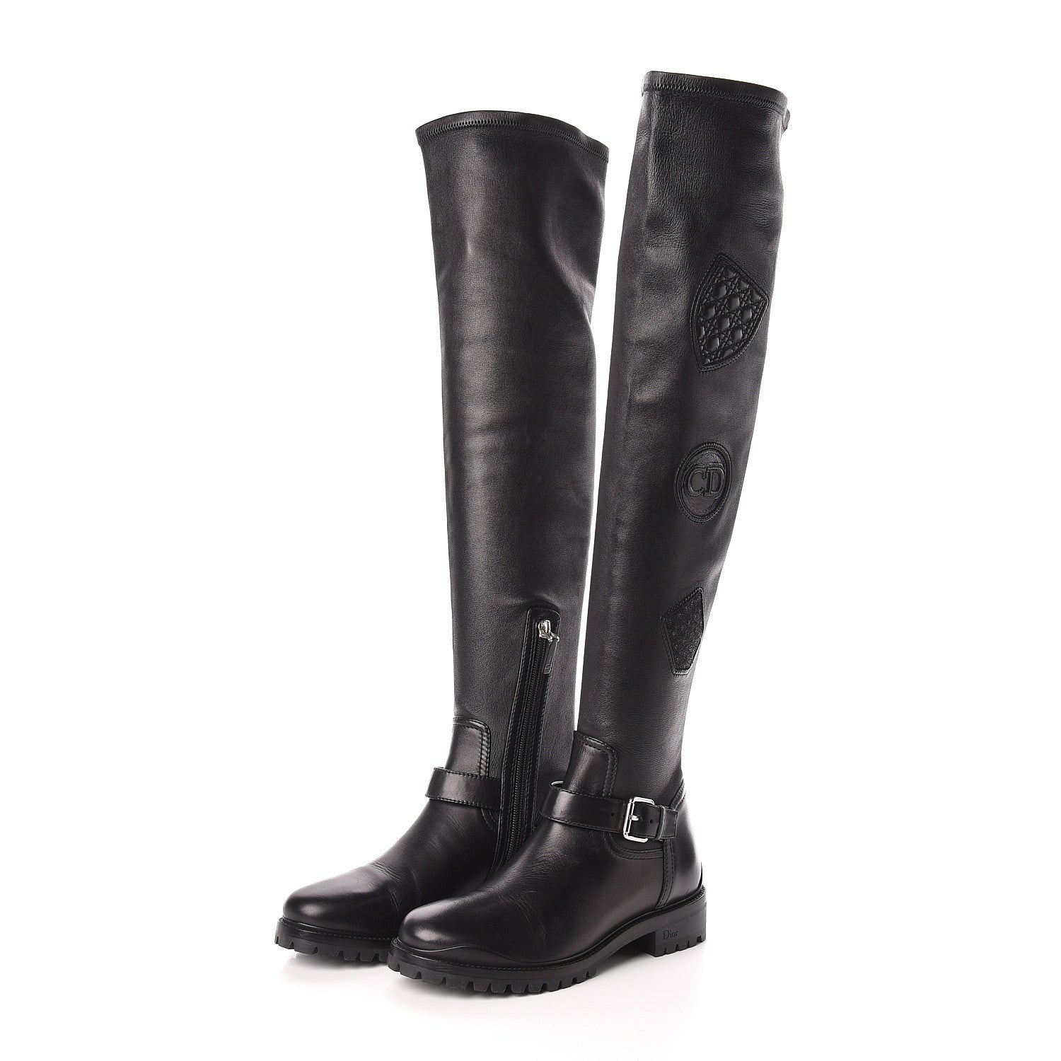 Christian Dior Stretch Lambskin Badge Knee High Boots 37 Black 3 of 6