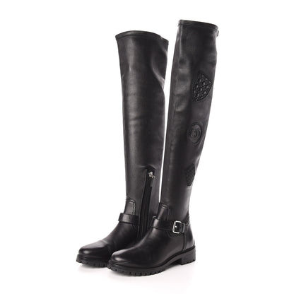 Christian Dior Stretch Lambskin Badge Knee High Boots 37 Black 3 of 6