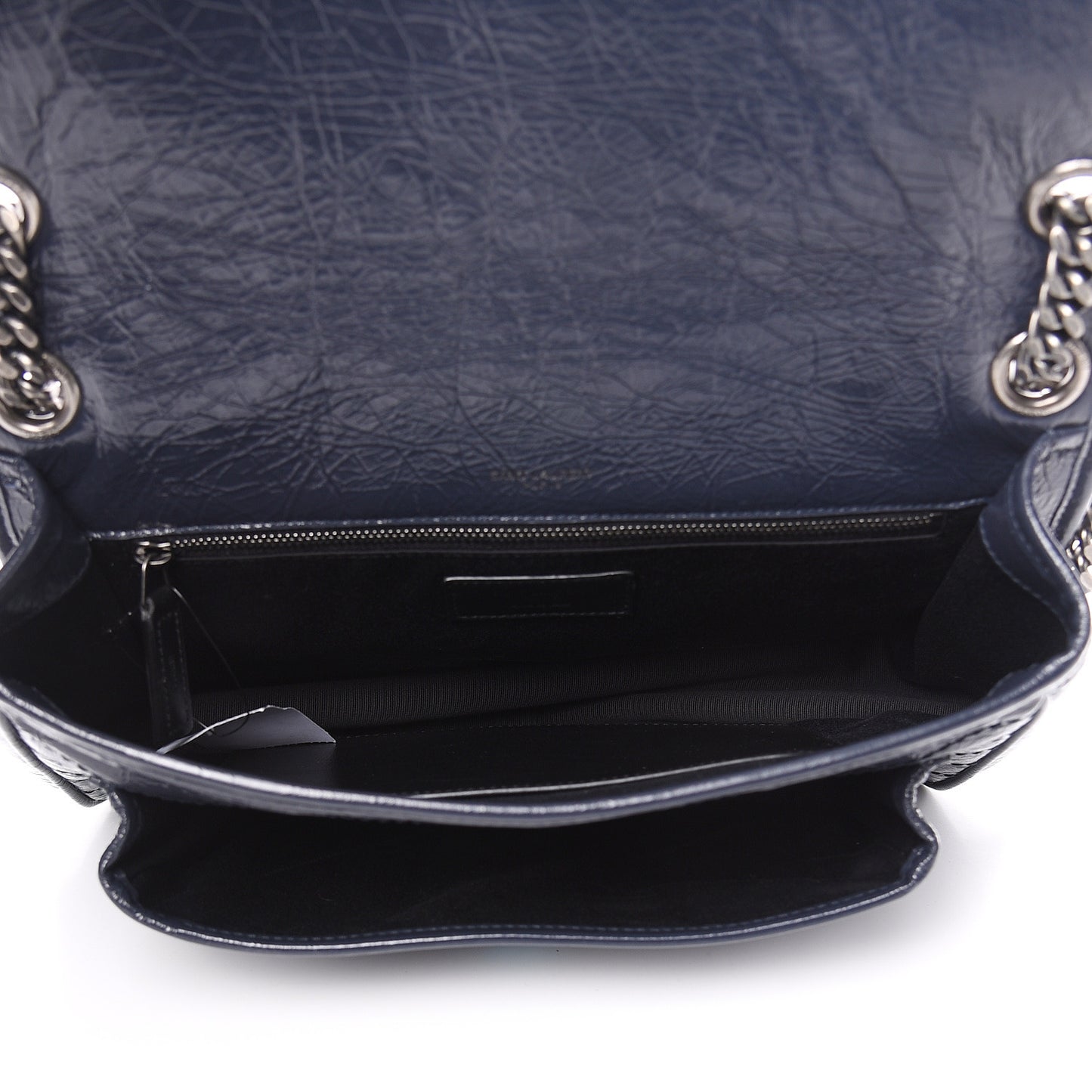 Crinkled Calfskin Matelasse Monogram Medium Niki Chain Satchel Deep Marine