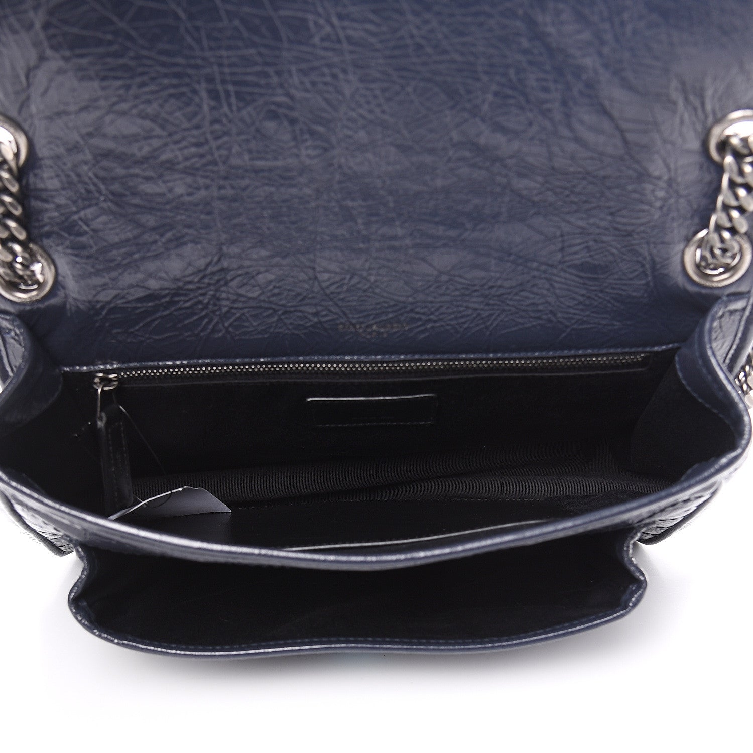 Saint Laurent Crinkled Calfskin Matelasse Monogram Medium Niki Chain Satchel Deep Marine 5 of 11