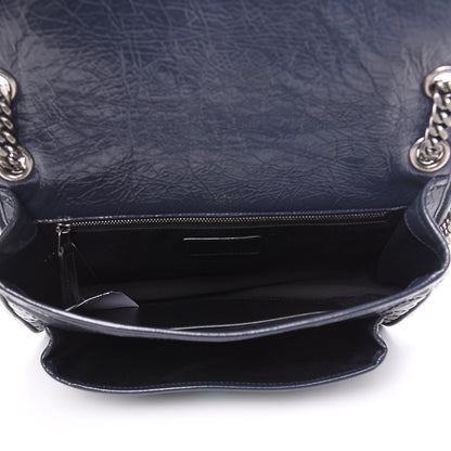 Saint Laurent Crinkled Calfskin Matelasse Monogram Medium Niki Chain Satchel Deep Marine 5 of 11